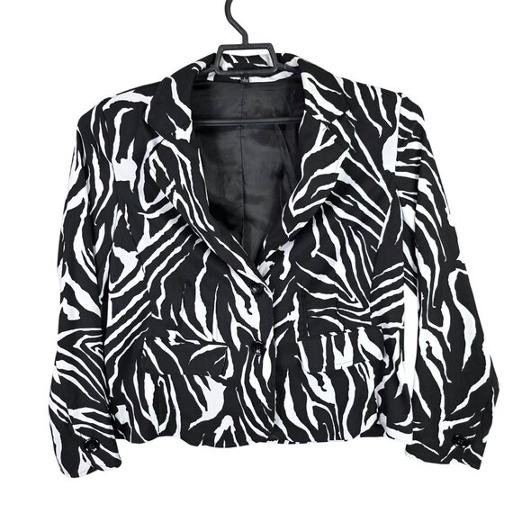 Womens Notations Black White Zebra Print Lined Blazer Jacket Polyester Size L - Picture 1 of 7